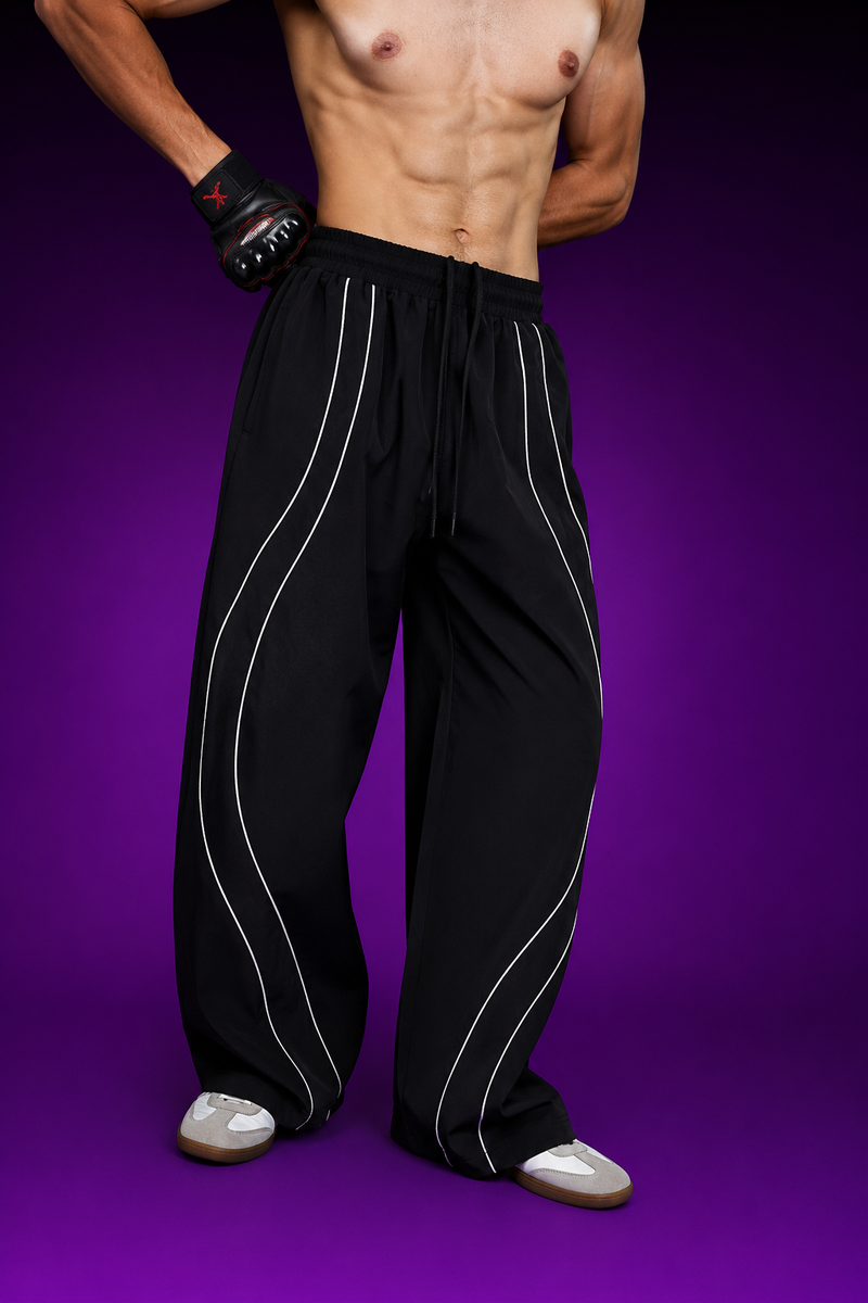Black Wide-Leg Parachute Pants